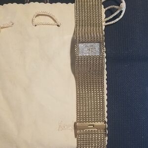 Gold Mesh Watch with Crystal Accents